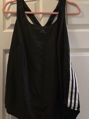 Women's 3x plus-sized Adidas Black one-piece sport swimsuit w/ racing stripes